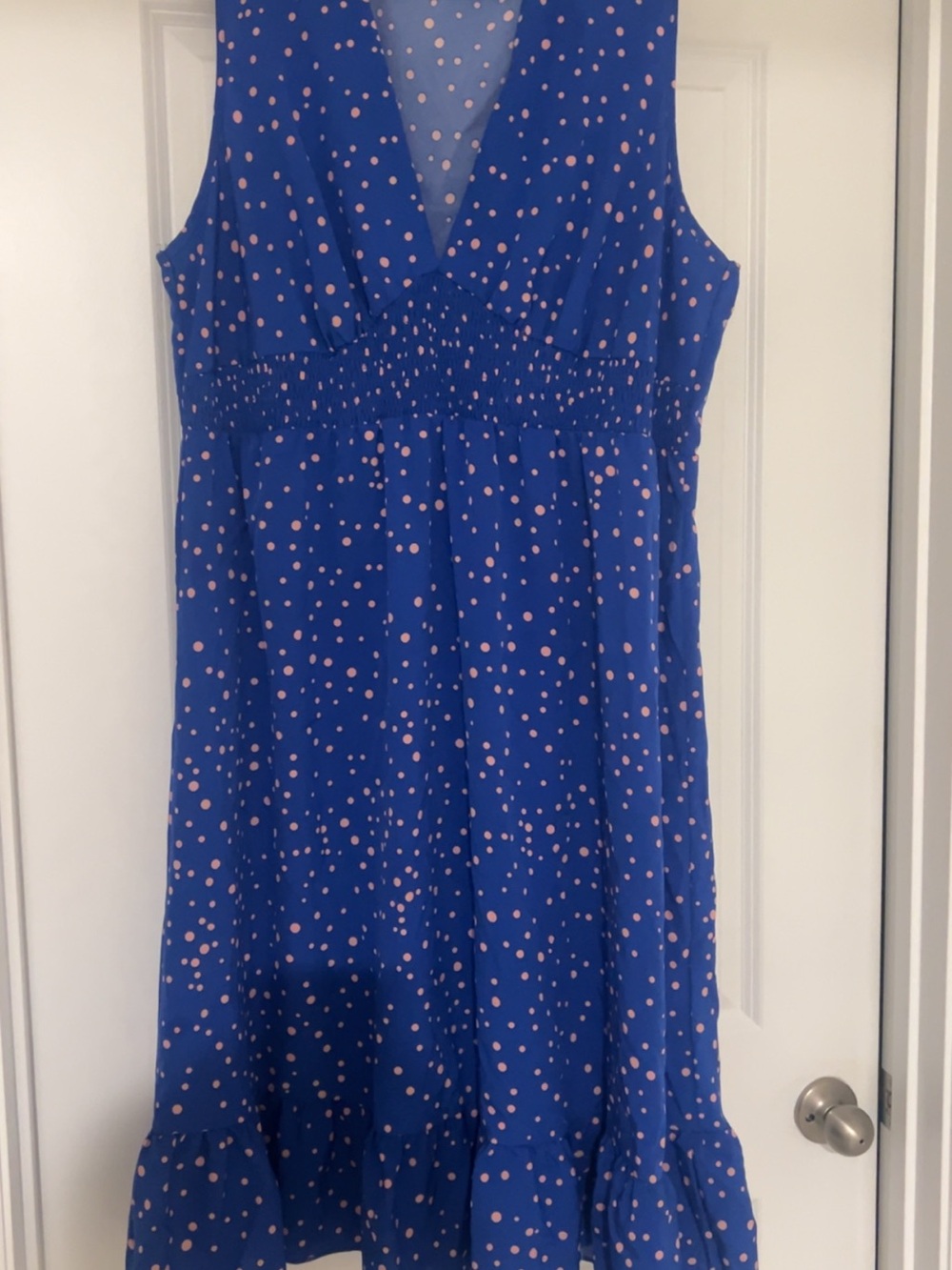 SHEIN Royal Blue Sleeveless Polka Dot Dress with Pink Spots
